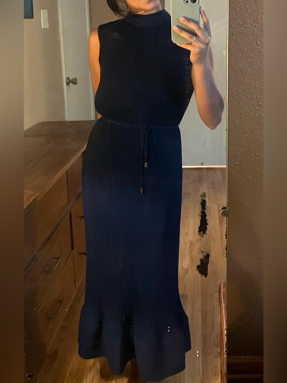 MILLY Sleeveless Navy Ribbed Knit Midi Dress size 2